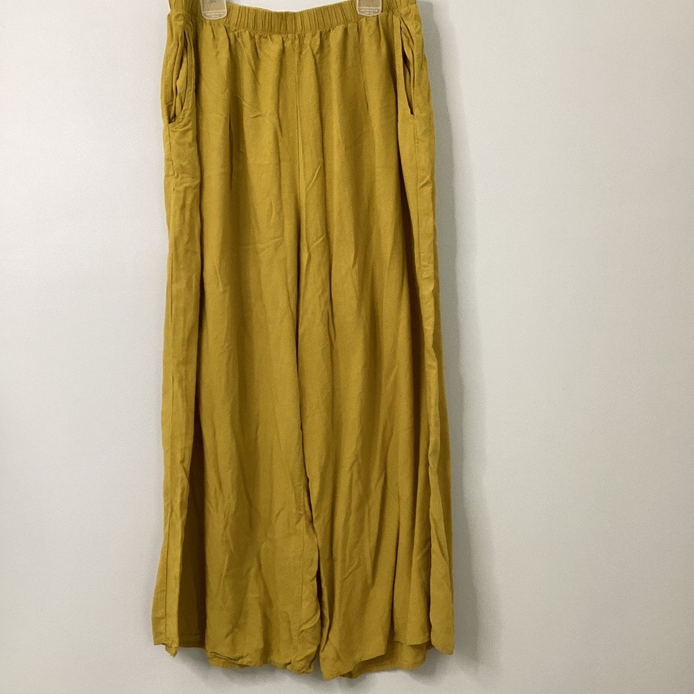 Jams World Hawaii Womens Crop Wide Leg Rayon Pants Gauchos Gauzy Yellow Large Mu